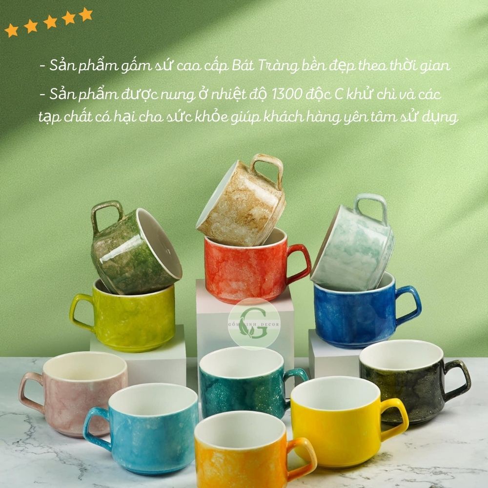Ly Cà Phê Tách Cafe Capuchino 250ml Gốm Sứ Bát Tràng Cao Cấp nhiều màu