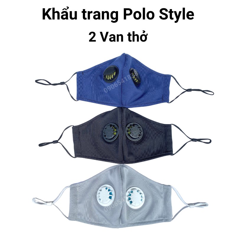 Khẩu trang 2 Van thở Polo Style, 2 lớp vải Su trượt nước, quay đeo dây rút tiện lợi, không đau tai | BigBuy360 - bigbuy360.vn