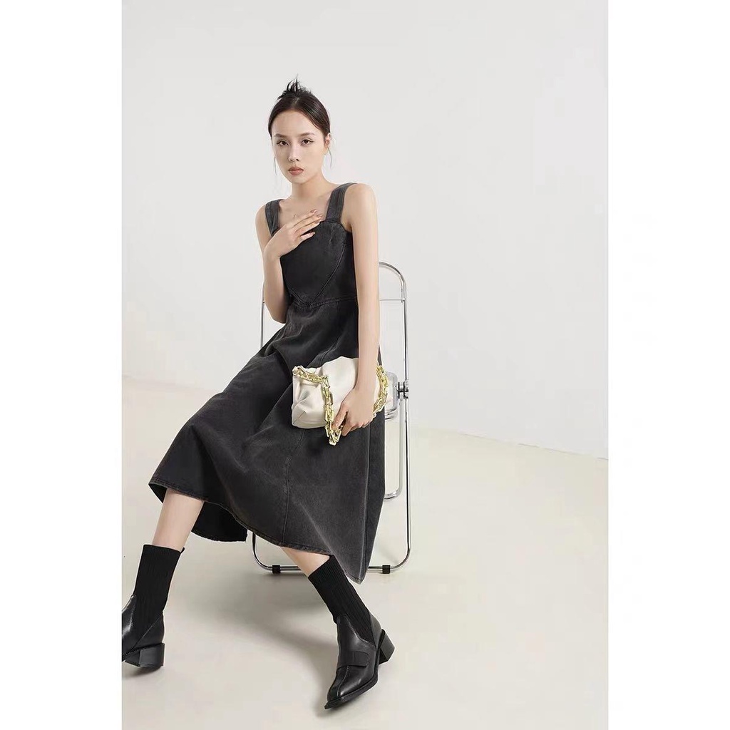 Đầm Denim Hai Dây Dáng Ôm Phong Cách Hàn Quốc Cổ Điển Thời Trang Mùa Hè Hàng Mới 2022 Dành Cho Bạn Nữ