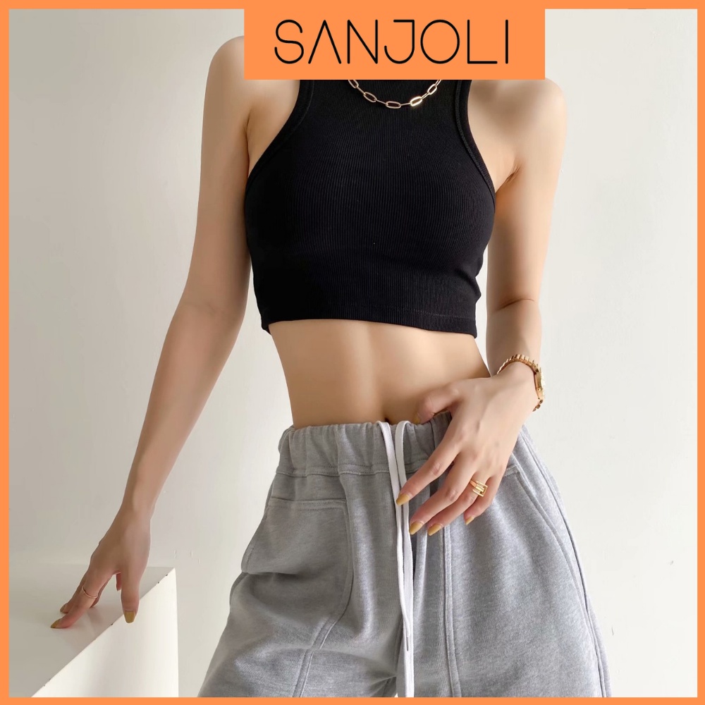 Áo Balo Nữ SANJOLI Áo Croptop Sexy Thun Kiểu Ôm Body Đẹp Trắng Đen Ngắn 3 lỗ Jennie AO013