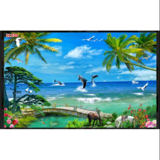 Tranh dán tường 3D Vải lụa phong cảnh biển