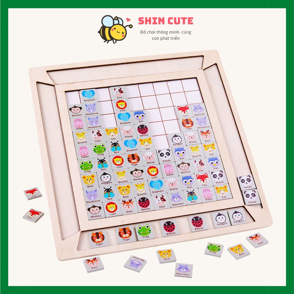 Bảng trò chơi ghép cặp hình động vật và chữ số theo PIKACHU tìm các cặp giống nhau giúp trẻ em phát triển tư duy logic
