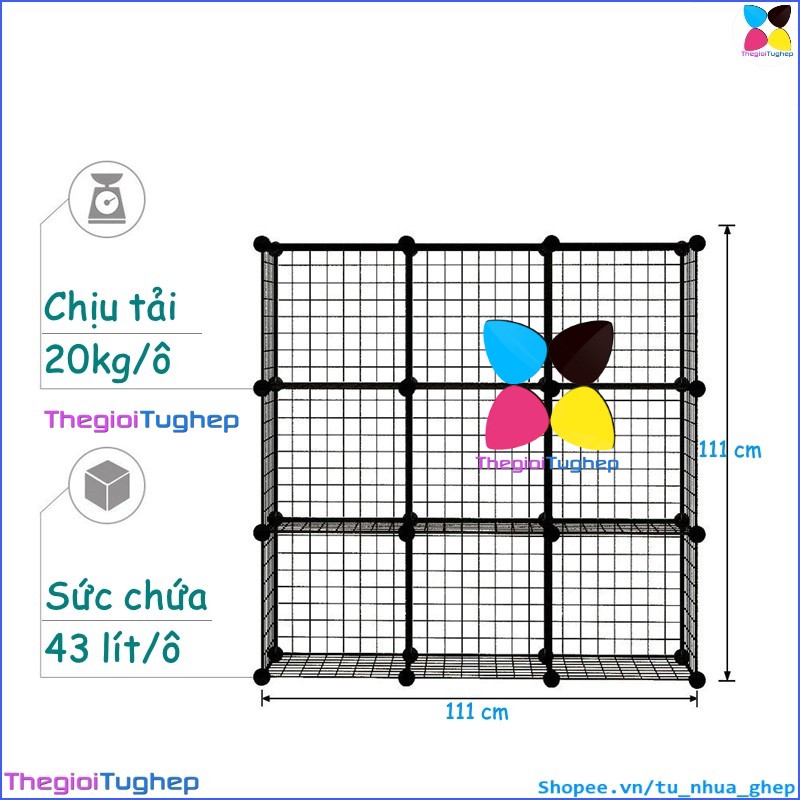 Tủ lưới sắt lắp ghép đa năng hiện đại để sách, đồ dùng trang trí phòng làm việc 9 ô