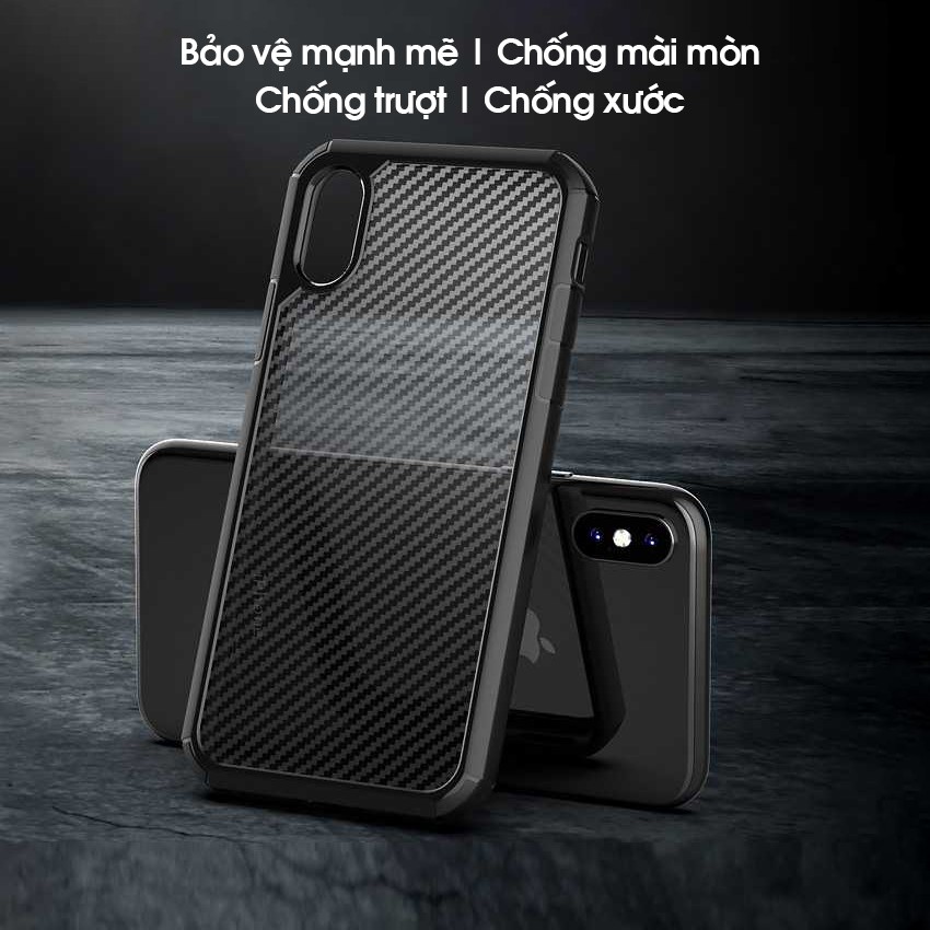 Ốp lưng iPhone XR / X / XS / XS Max - Chính hãng IPAKY - Mặt lưng CARBON chống bám vân tay