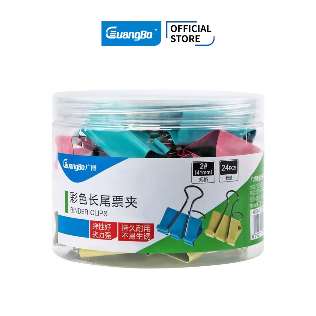 Kẹp Bướm 41mm (24 chiếc/hộp) kẹp tài liệu GuangBo, kim loại mạ sơn, Hồng, Xanh dương, Xanh lá, Vàng JTC009