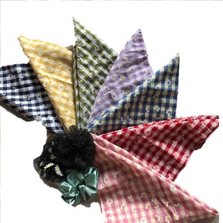 Bandana khăn quàng đầu caro hoa cúc