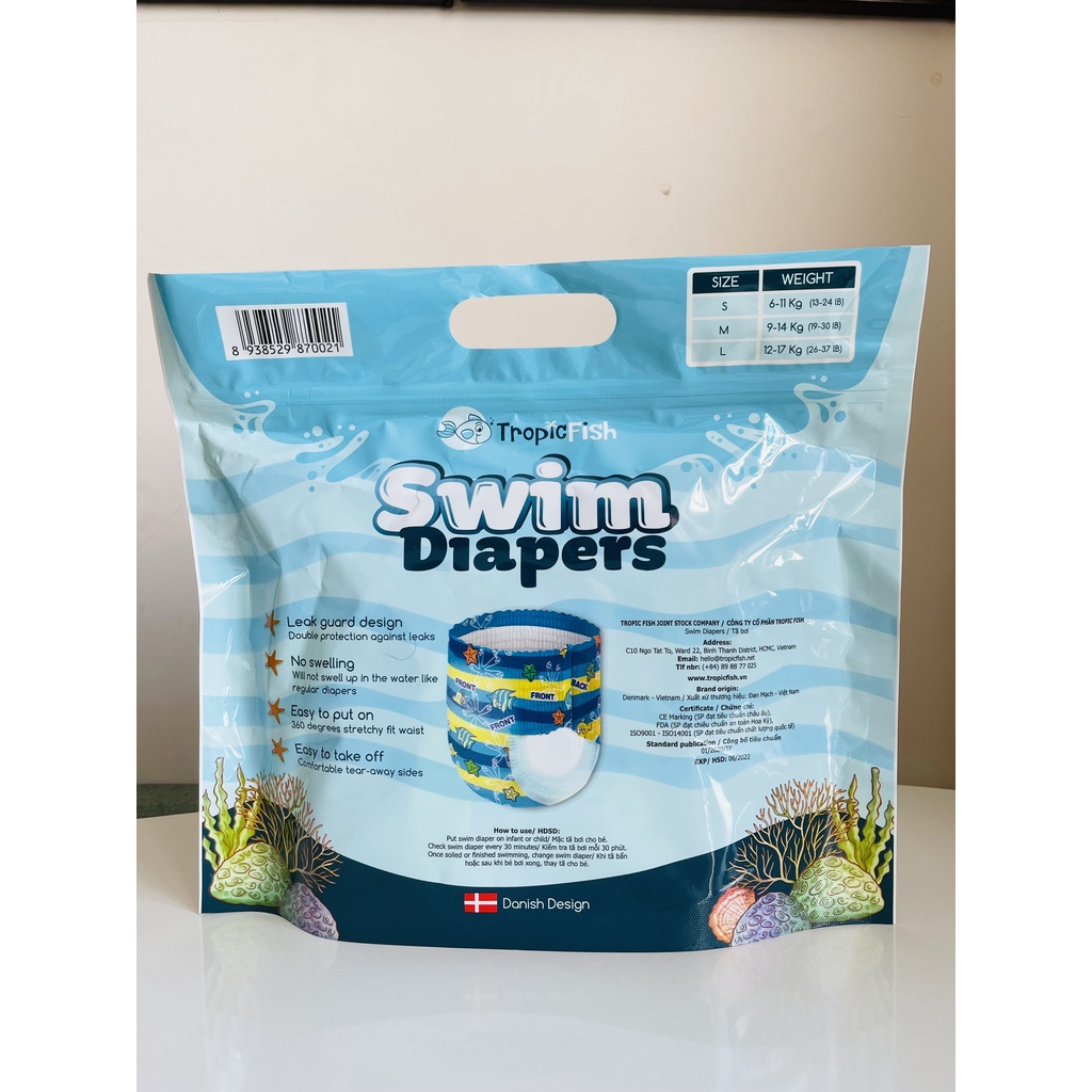 [CHÍNH HÃNG] Tã/ Bỉm Bơi Cho Bé Tropic Fish Sản Xuất Tại Đan Mạch Đủ Size S3/M3/L3