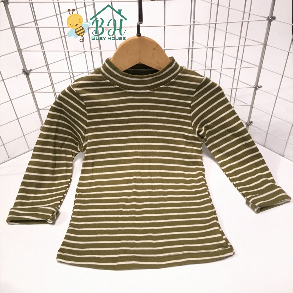 Áo thun cotton dài tay kẻ cho bé trai, bé gái 10-27kg BUBY HOUSE. Áo giữ nhiệt cổ 3 phân dài tay phù hợp mùa thu, đông.