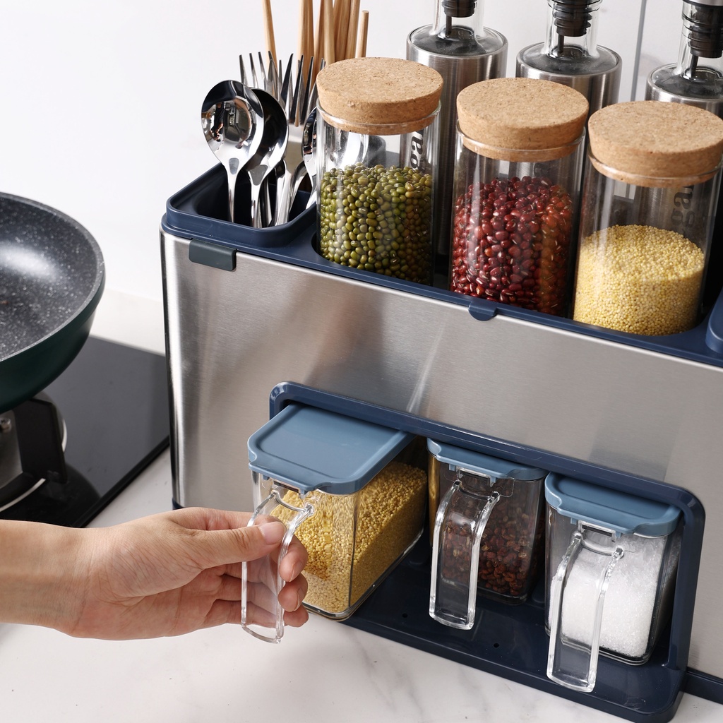 Kệ gia vị có khay cắm dao,đũa inox 304 thiết kế hiện đại theo phong cách Châu Âu