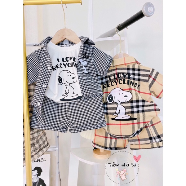 Sale bỏ mẫu - Bộ đồ cho bé trai 3 chi tiết in hình chó Snoopy cực đáng yêu (08-18kg) - TIỆM NHÀ SU