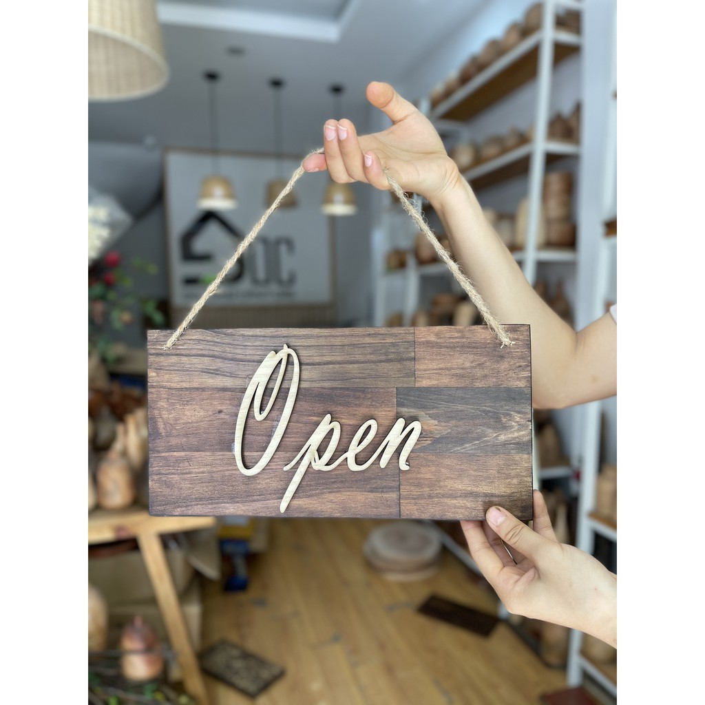 Biển, bảng gỗ treo cửa Open, Close, Welcome, Toilet chữ nổi trang trí nhà hàng, quán coffee