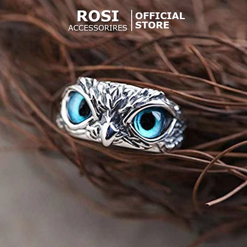 Nhẫn nam cặp mắt cú mèo xanh biếc cực đẹp titanium