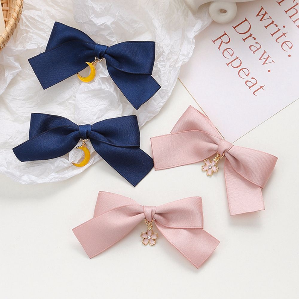 Kẹp Tóc Vải Hình Hoa Anh Đào / Mặt Trăng / Nơ Nhiều Màu Sang Trọng Phong Cách Lolita Hàn Quốc