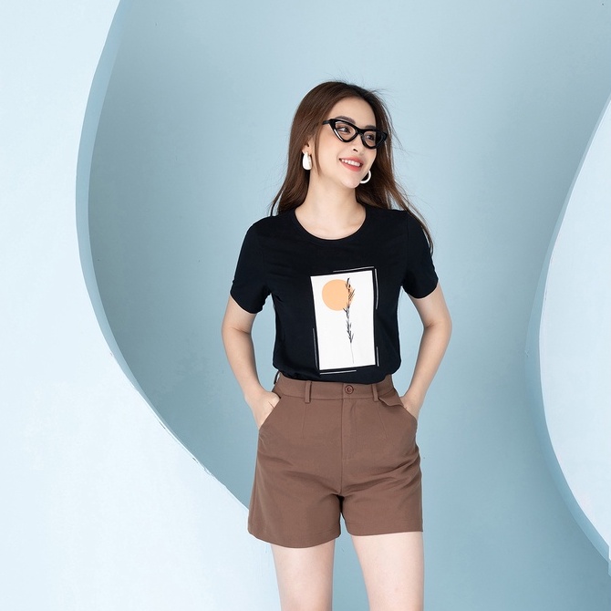 Áo phông in hình mặt trời nhành cây chất liệu Cotton Compact form vừa LOZA PT302025
