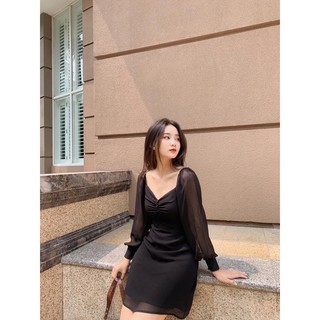 đầm ulzzang đen phong cách nhún ngực 💖FREESHIP💖 đầm ulzzang nữ hottrend TM8I12