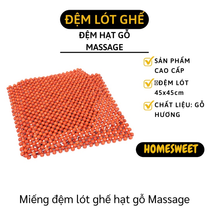 Miếng Đệm Lót Ghế - Miếng Lót Ghế Xe Hơi Có Hạt Gỗ, Chống Nóngg, Massage Cao Cấp 45cm 7464