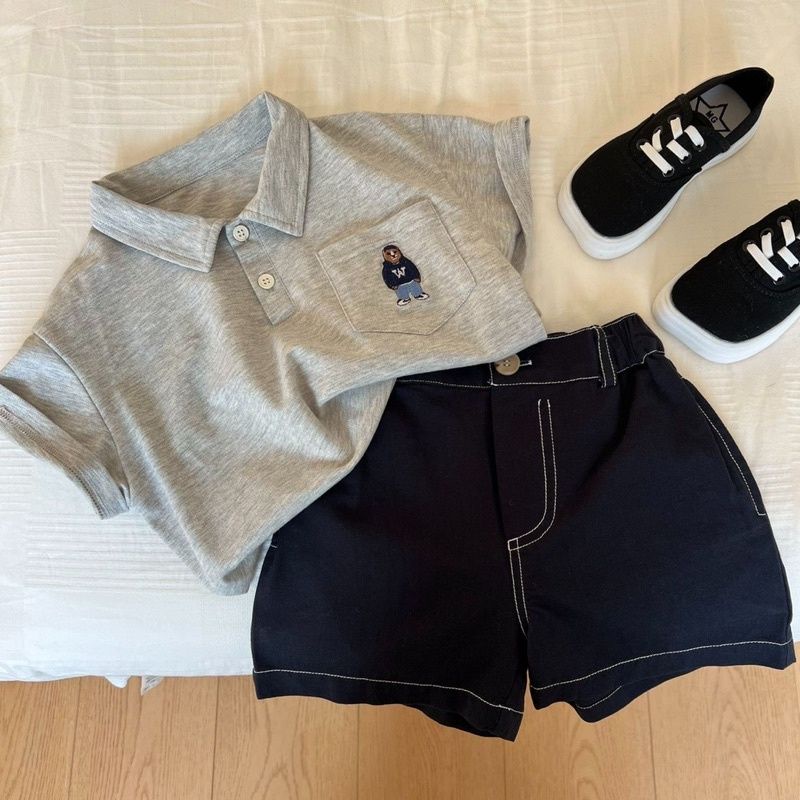 SET 4 ÁO POLO BÉ TRAI THÊU GẤU