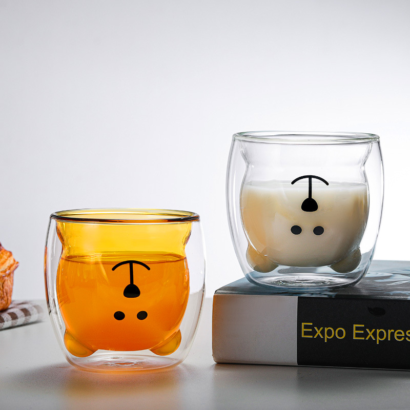 Động vật hoạt hình dễ thương Đôi cốc nước thủy tinh chịu nhiệt Cốc sữa Cốc ăn sáng Cốc trà Cốc nước ép mèo Cốc