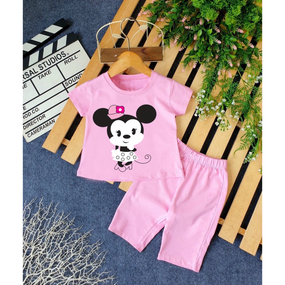 ( Khuyến mãi ) Combo 6 Bộ đồ hình mecki đội nón nơ xinh đẹp cho bé gái cho bé từ 6-28kg.BDBG48. .