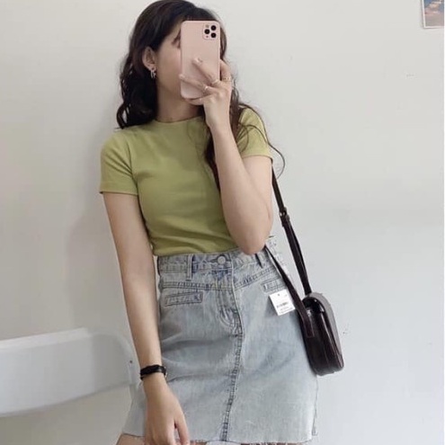 Áo croptop tổ ong bozip cổ tròn basic tiểu thư Flashsaleshop 👉 Phông trơn cộc tay đơn giản crt nữ