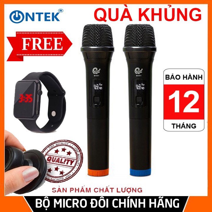 [TẶNG ĐỒNG HỒ- BẢO HÀNH 12 THÁNG] Combo 2 chiếc Micro không dây cao cấp MV 01 hát KARAOKE dùng cho mọi loa kéo