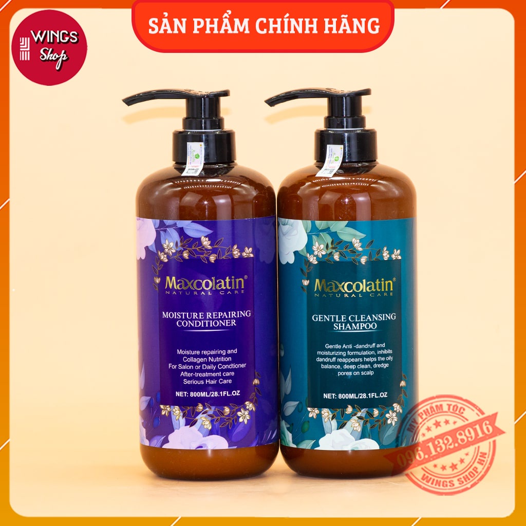 Cặp Dầu Gội Xả Maxcolatin Phục Hồi Tóc Khô Xơ Hư Tổn, Dầu Gội Giảm Rụng Tóc và Ngăn Ngừa Gàu | Wings Shop