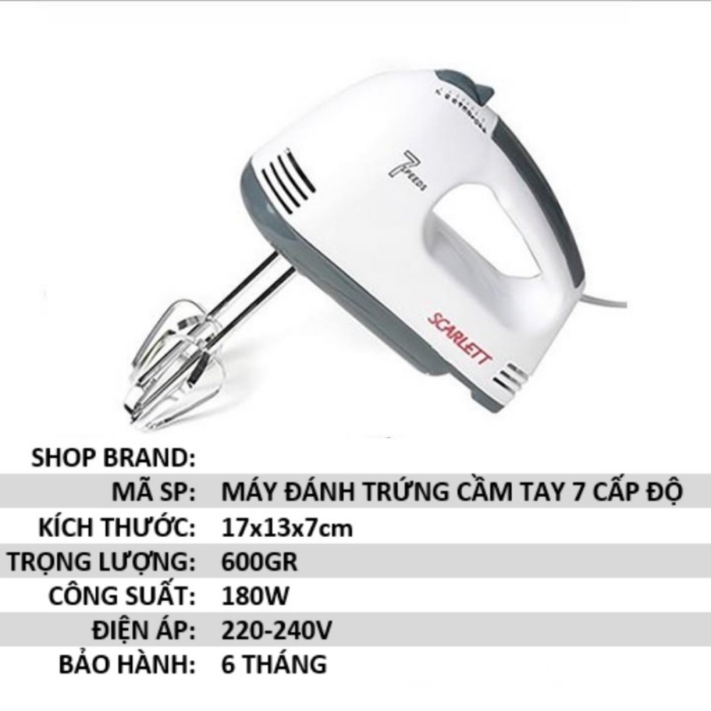 Máy Đánh Trứng Cầm Tay 7 Tốc Độ Công Suất 180W Kèm 4 Đầu Khuấy INOX Cao Cấp