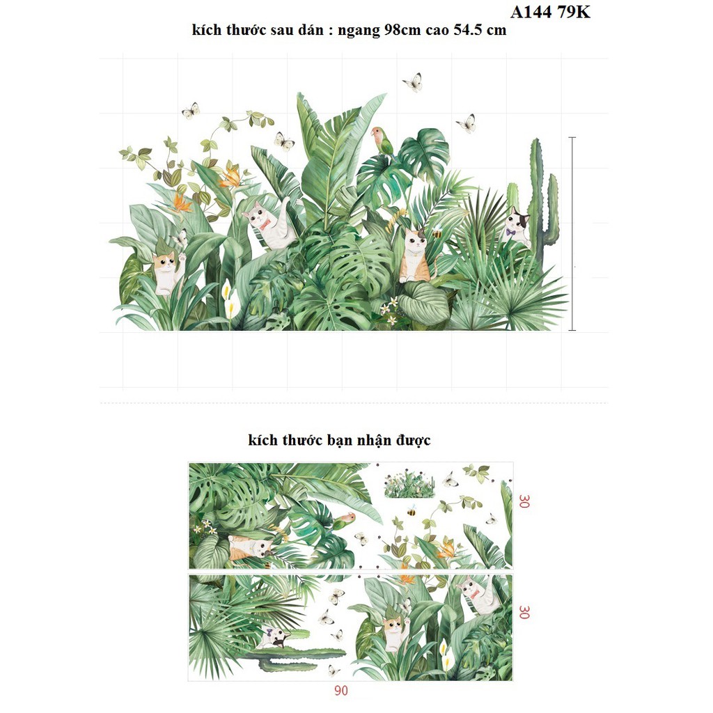 Decal dán tường mèo lùm cây A21 phong cách Bắc Âu