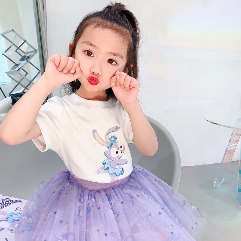 Combo bộ đồ bé gái 1-8 Tuổi tay ngắn áo phông Vải Tuyn Váy set mùa hè thời trang cho bé trẻ em
