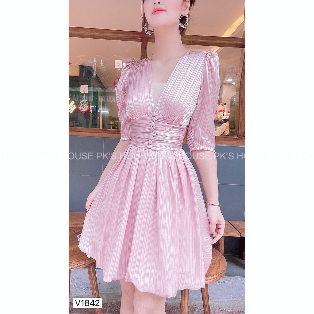 Váy Thiết Kế Dáng Xoè Ngắn Tay Lỡ Cổ V V1848, Đầm Thiết Kế Cao Cấp - PK Official | BigBuy360 - bigbuy360.vn