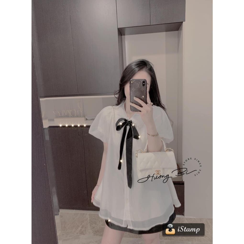 Áo sơ mi babydoll ren tơ form thụng dáng xòe áo sơ mi kiểu nữ DN090-tkutrang style quần áo cho người có thai