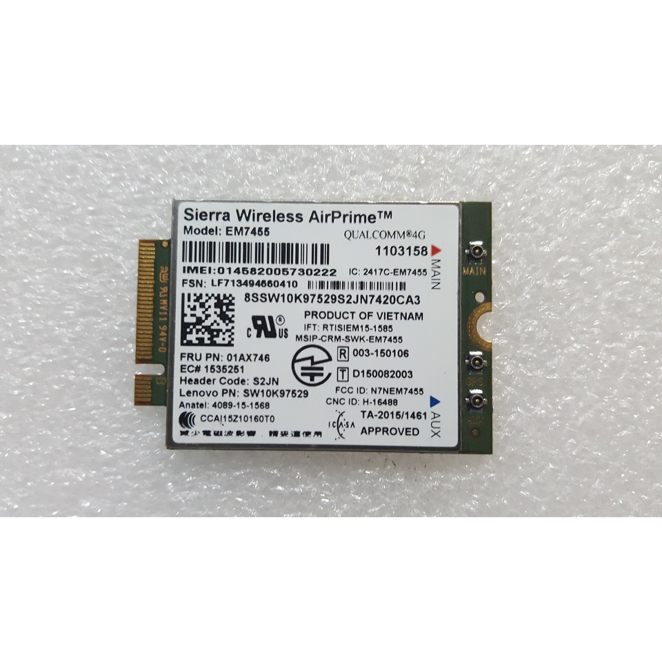 Card wwan 4G EM7455 3G/4G LTE (FRU PN: 01AX746) dùng cho laptop Lenovo T470, T470p,T470s,T570,X270