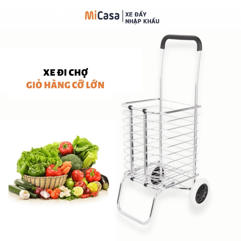 [Mã LIFE1703ALL giảm 10% đơn 50K] Xe Kéo Đi Siêu Thị, Xe Đi Chợ Gấp Gọn Có Giỏ Hàng Siêu Đẹp - DC12-WH