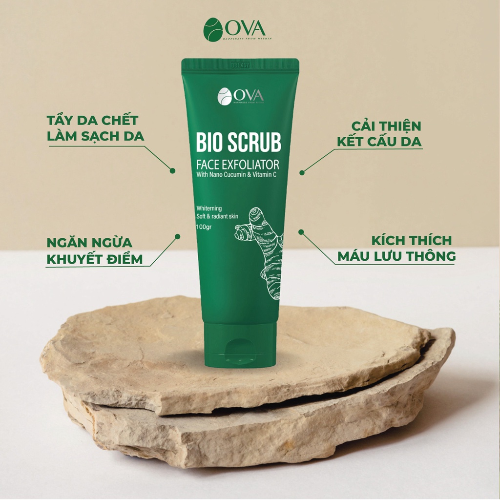 Gel tẩy da chết OVA Bio Scrub giảm mụn chiết xuất nghệ làm hồng hào làn da - Hộp 100gr