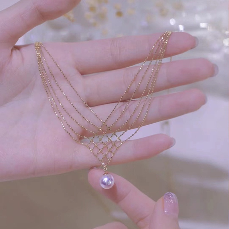 Vòng cổ Ren Đính Ngọc Trai Tự Nhiên Sang Trọng Cho Nữ