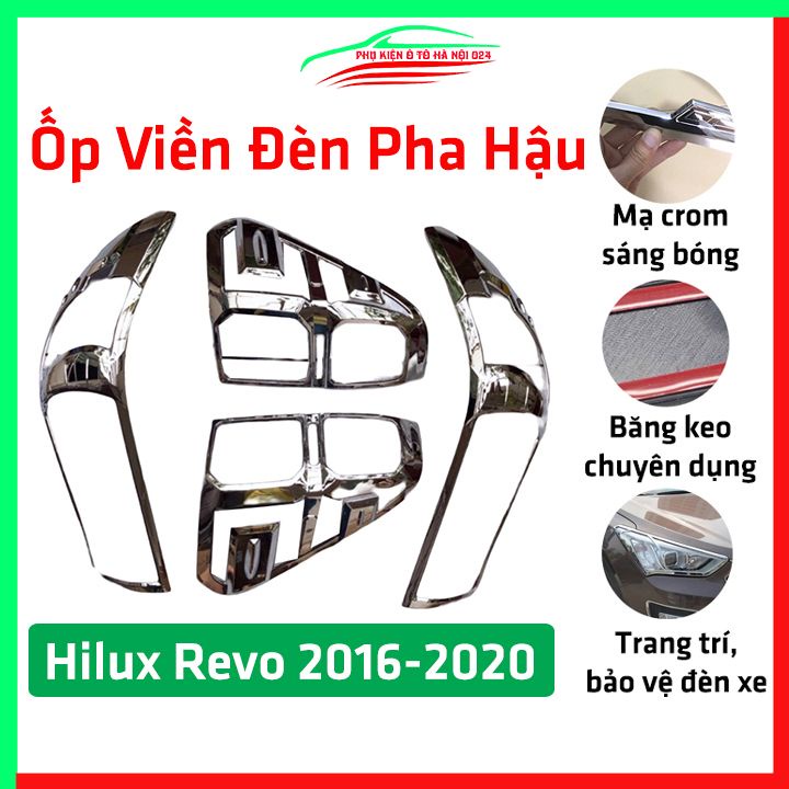 Ốp viền đèn pha hậu mạ crom Hilux Revo 2016-2020 chống trầy trang trí bảo vệ xe