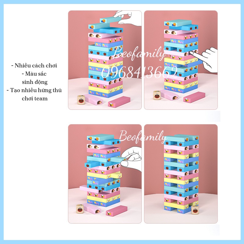Đồ chơi rút gỗ 51 thanh, 48 thanh loại to, size lớn, in hình ngộ nghĩnh cho cả gia đình thỏa sức vui đùa