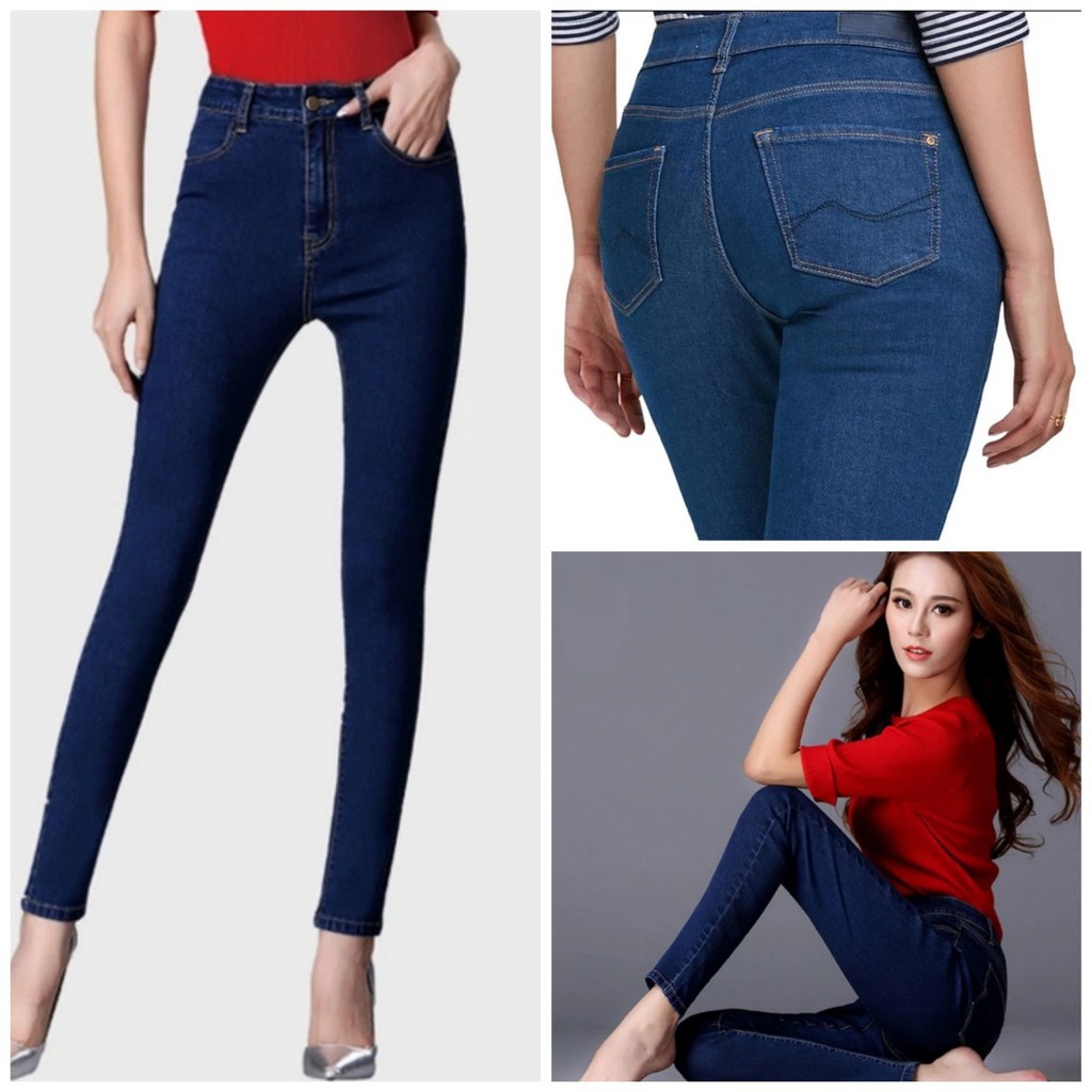 quần jean nữ trơn co giãn lưng cao