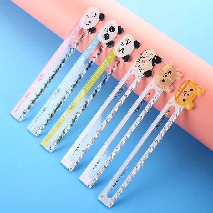 Thước kẻ acrylic trong suốt Hoạt Hình 15cm - Thước Động Vật Gấu trúc/ Mèo con/ Chó con..