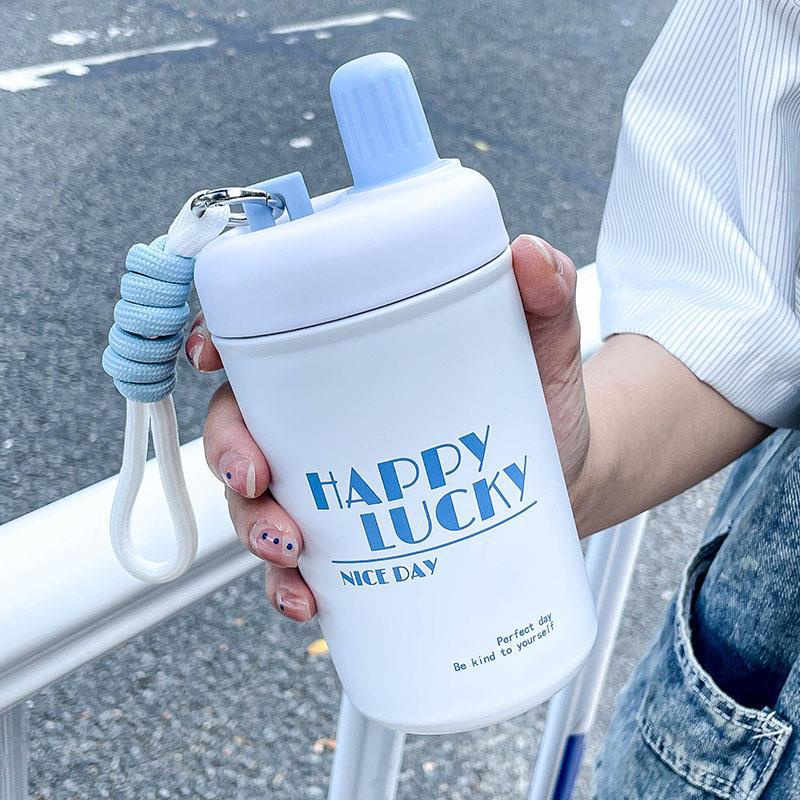 Cá Tuyết 400Ml Di Động Giữ Nhiệt Cách Nhiệt Bình Giữ Nhiệt Chân Không Thép Không Gỉ Ống Hút Cốc Nước