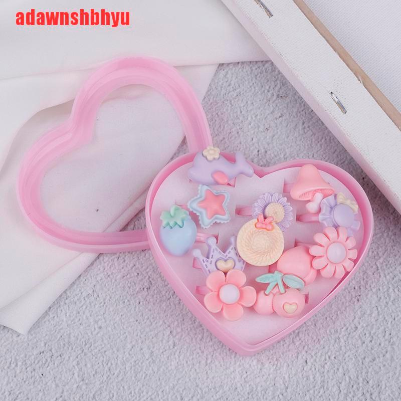[adawnshbhyu]12Pcs mix cartoon flower resin plastic baby kids girl children's rings with box