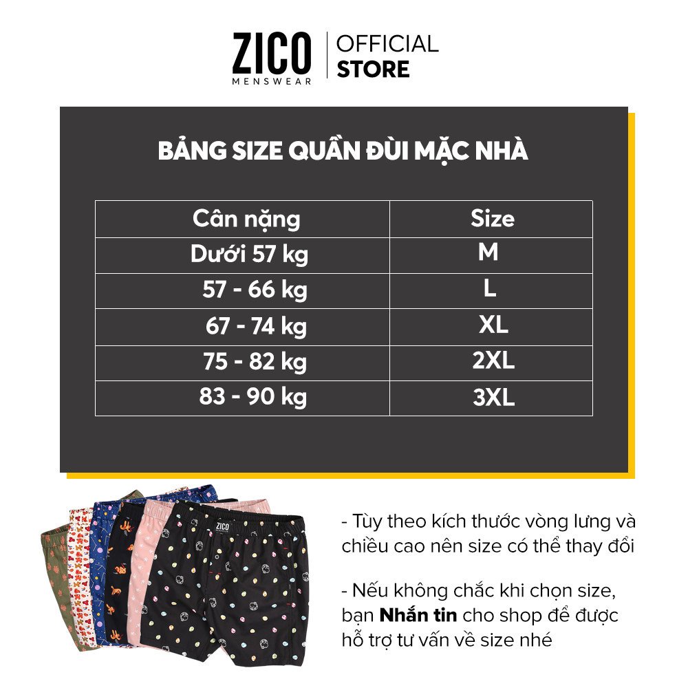 Quần đùi nam ZICO MENSWEAR - Quần đùi ngủ nam lưng thun co dãn thoải mái, vải cotton mềm mịn, thấm hút mồ hôi - ZC