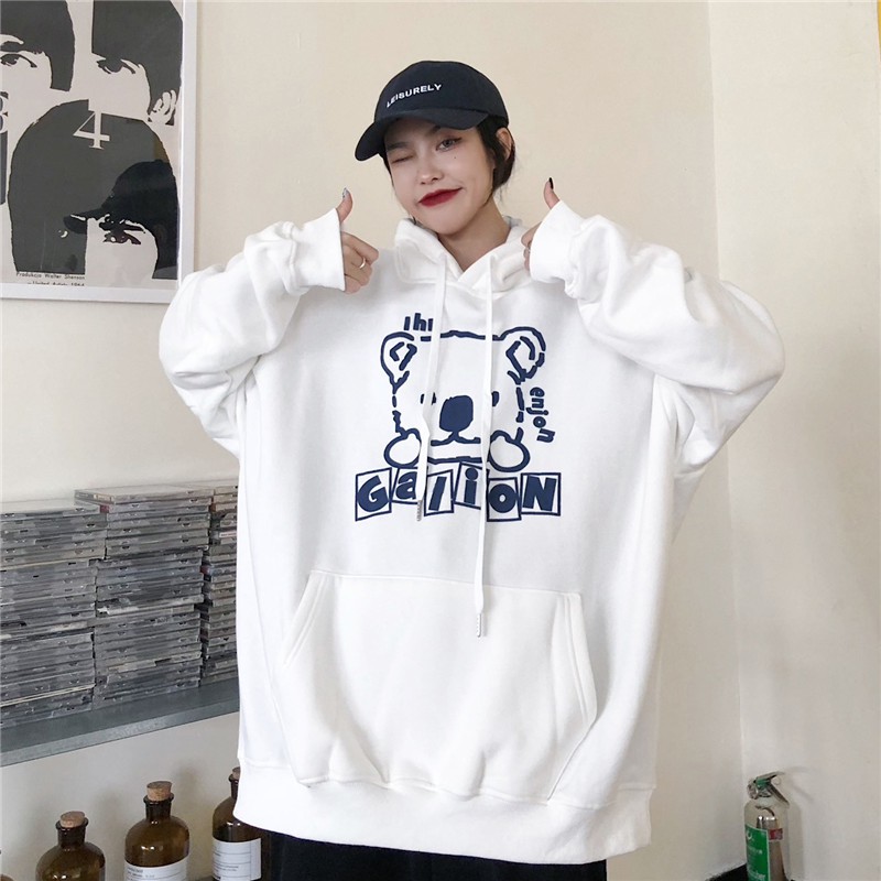 [Áo hoodie nữ form rộng]  Áo hoodie nữ form rộng dài oversize quảng châu vải nỉ in hình chất