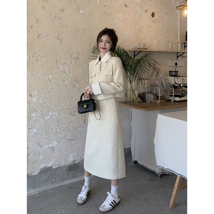 𝒀𝒂𝒏𝒚𝒂𝒏 Set Áo Khoác Tay Dài Và Chân Váy Ngắn Phong Cách Mới Cho Nữ