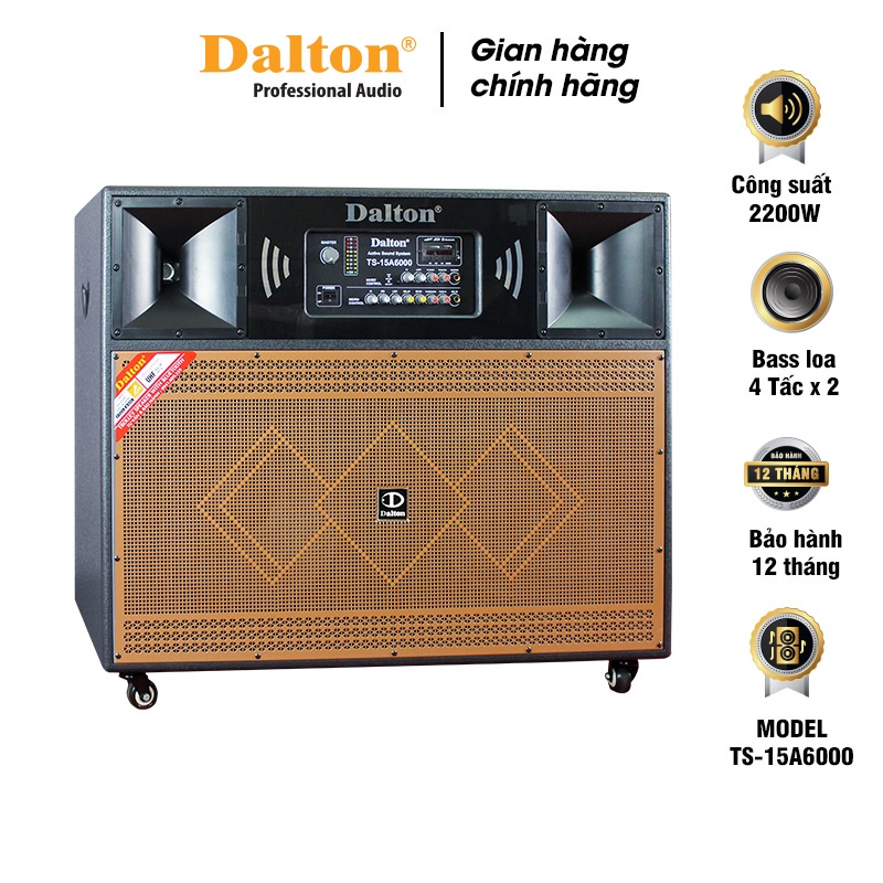 Loa kéo điện karaoke Dalton TS-15A6000, công suất 2200W, Bass loa 4 tấc BH 12 tháng tặng kèm 2 micro UHF
