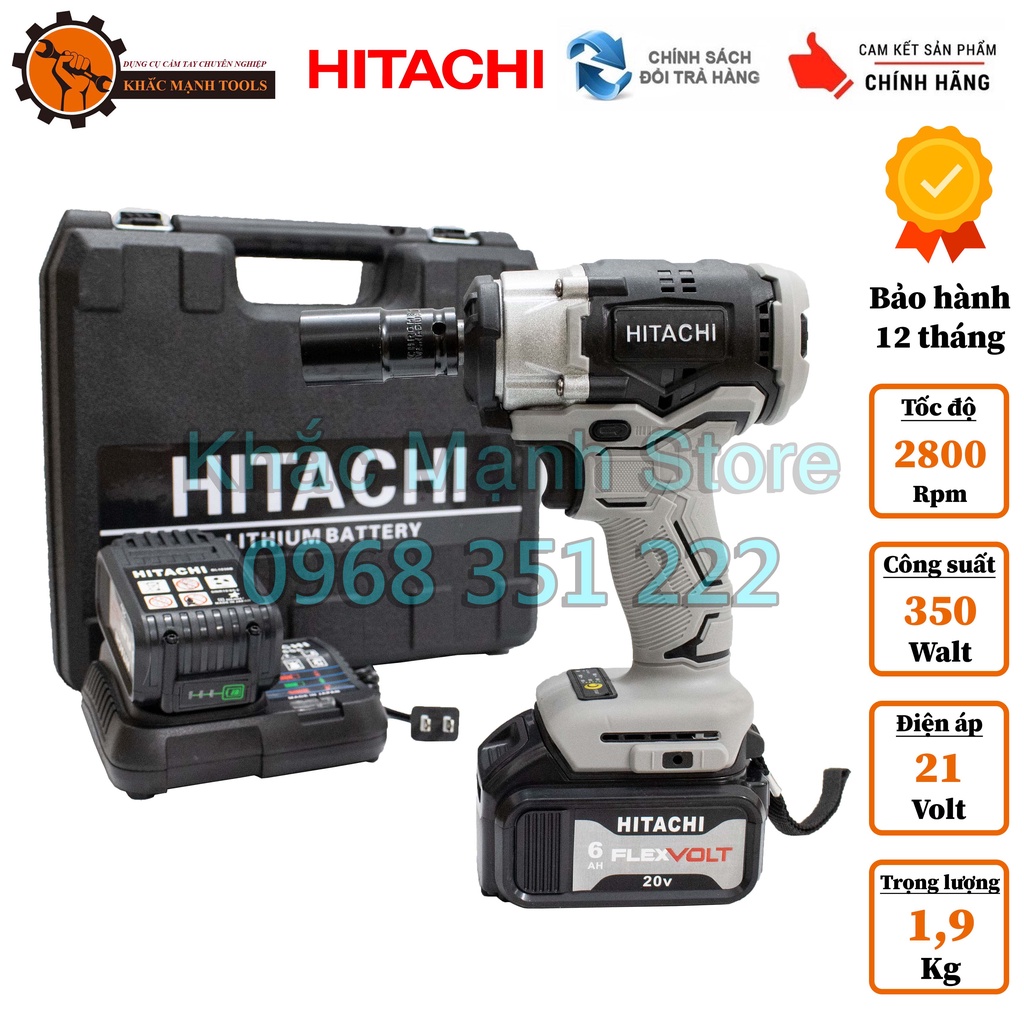 [ Hàng Cao Cấp ] Máy Siết Bulong HITACHI 20V, 3 Đèn Led Trợ Sáng Loại Không Chổi Than