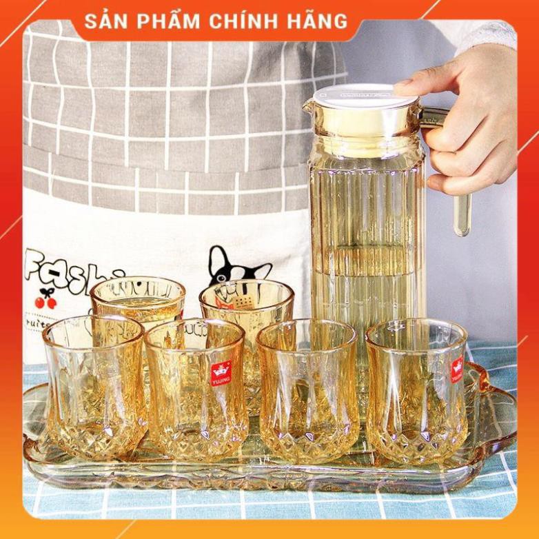 CHÍNH HÃNG - Bình đựng nước thủy tinh vàng 1000ml,bình thủy tinh đựng nước cao cấp