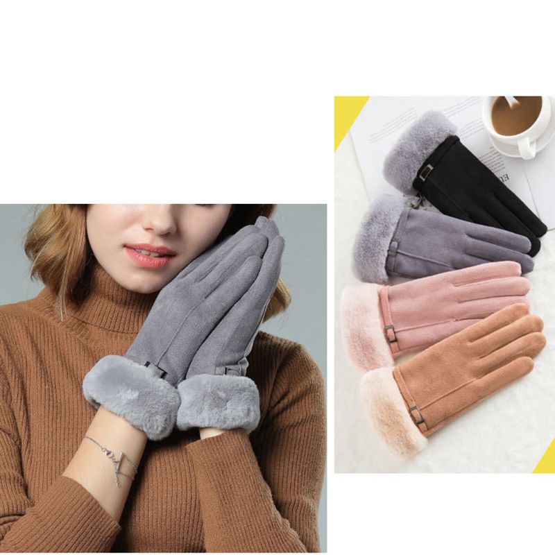 Găng Tay Da Lộn Hở Ngón Chống Gió Giữ Ấm Cảm Ứng Thời Trang Cho Nữ