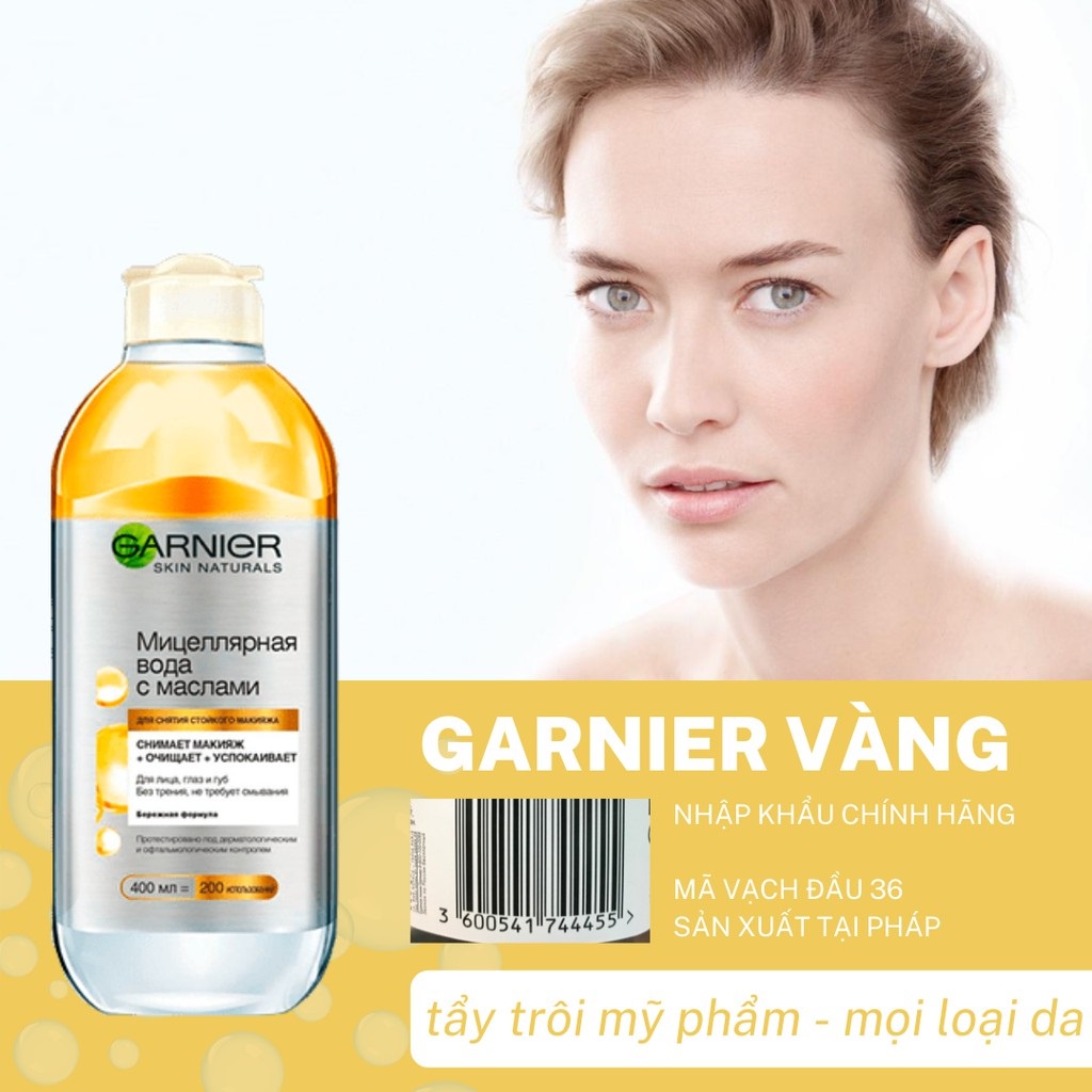Nước Tẩy Trang Micellar Ganier Hồng/ Vàng/ Xanh Skinactive Cleansing Water ( 400ML)