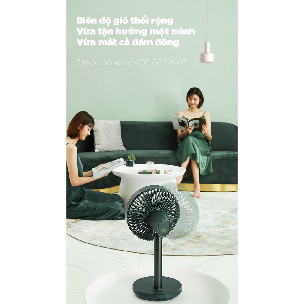 Quạt mini để bàn  tích điện  tự động xoay chính hãng Jisulife, pin 8000 mAh, chỉnh cao thấp tùy ý, bảo hành 12 th | BigBuy360 - bigbuy360.vn